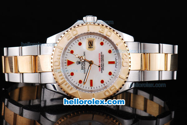 Rolex Yacht-Master Oyster Perpetual Chronograph Automatic Two Tone with White Dial,Gold Bezel and Red Diamond Marking-Small Calendar - Click Image to Close